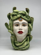 Testa Mitologica Medusa Ceramica Caltagirone cm H.38 L.25 Artigianale Verde - TESTA DI MORO