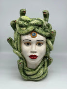 Testa Mitologica Medusa Ceramica Caltagirone cm H.38 L.25 Artigianale Verde - TESTA DI MORO