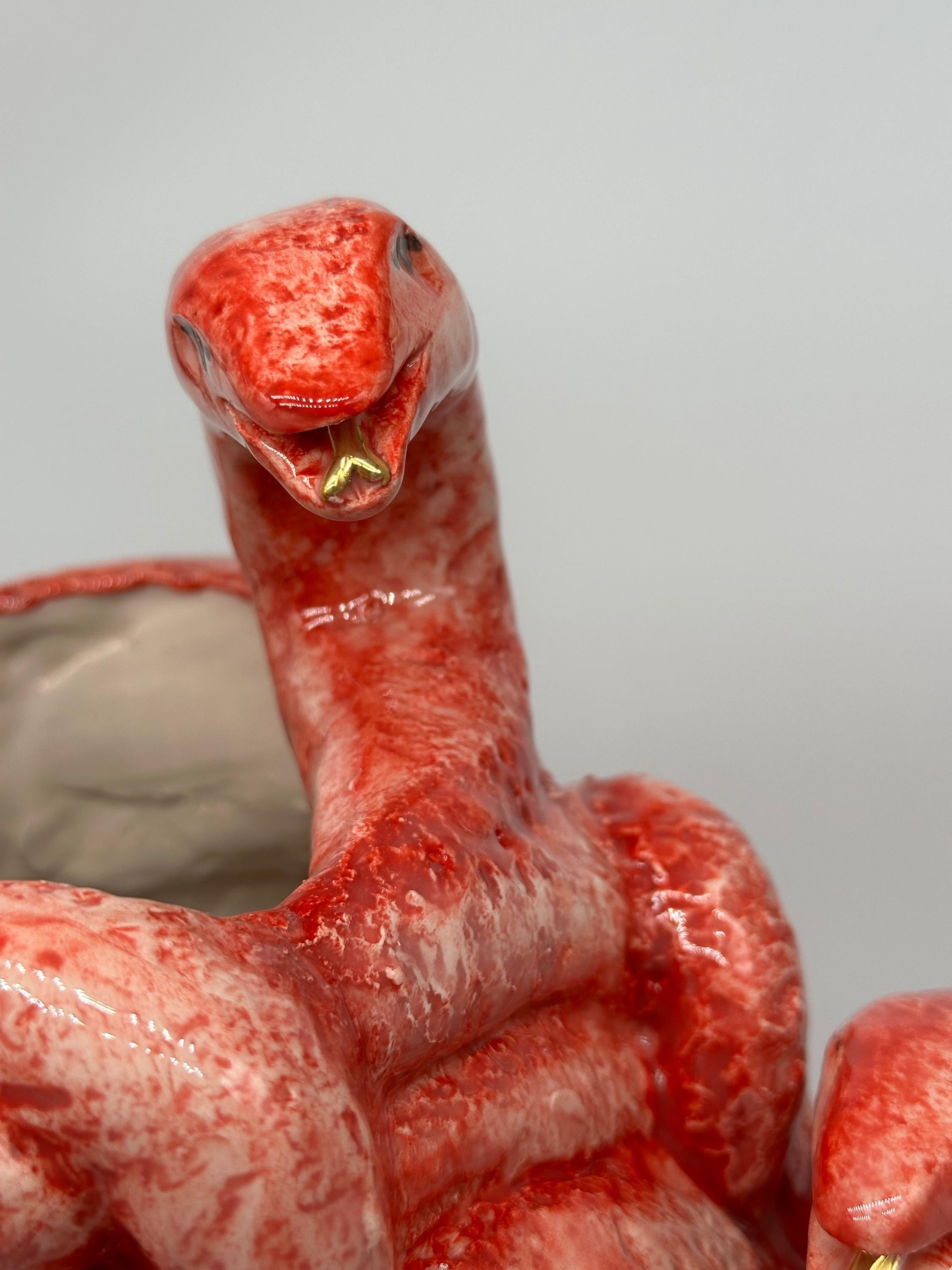 Testa Mitologica Medusa Ceramica Caltagirone cm H.38 L.25 Artigianale Rosso dettagli Oro