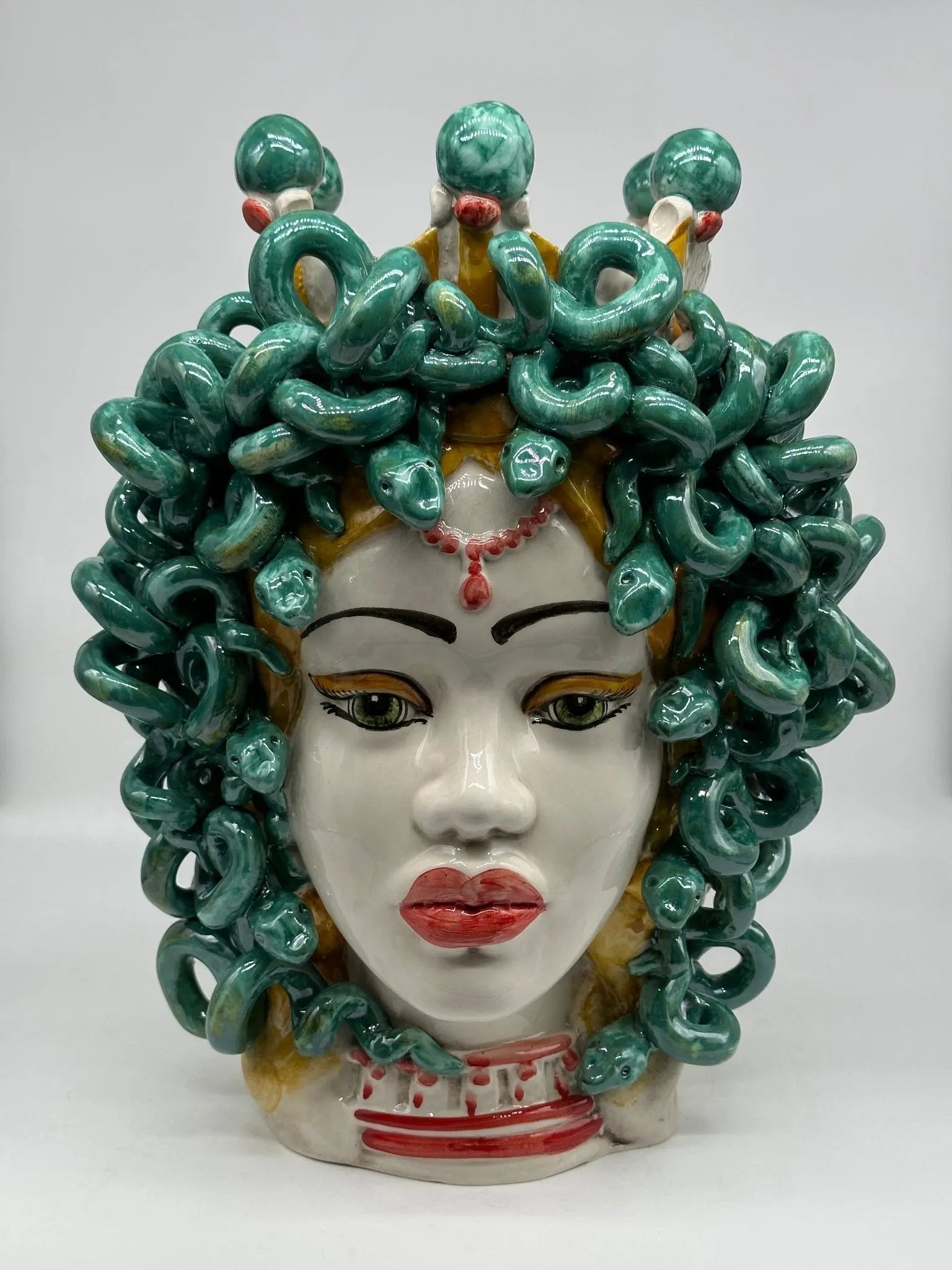 Testa Mitologica Medusa Ceramica Caltagirone cm H.40 L.30 Artigianale - TESTA DI MORO