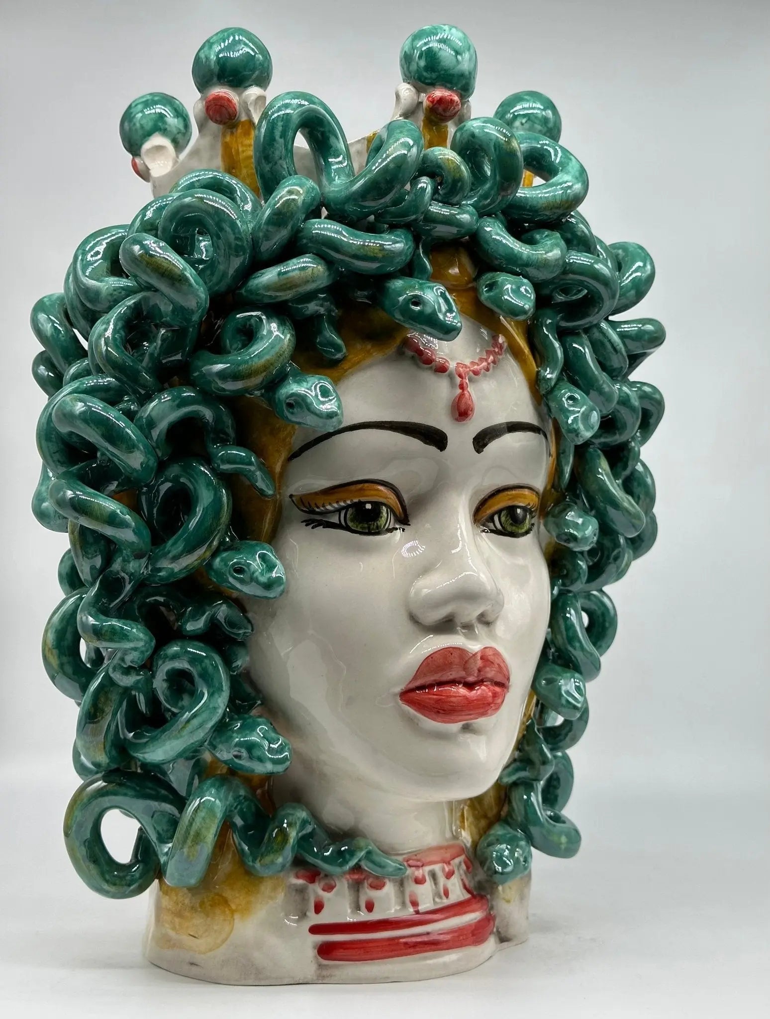 Testa Mitologica Medusa Ceramica Caltagirone cm H.40 L.30 Artigianale - TESTA DI MORO