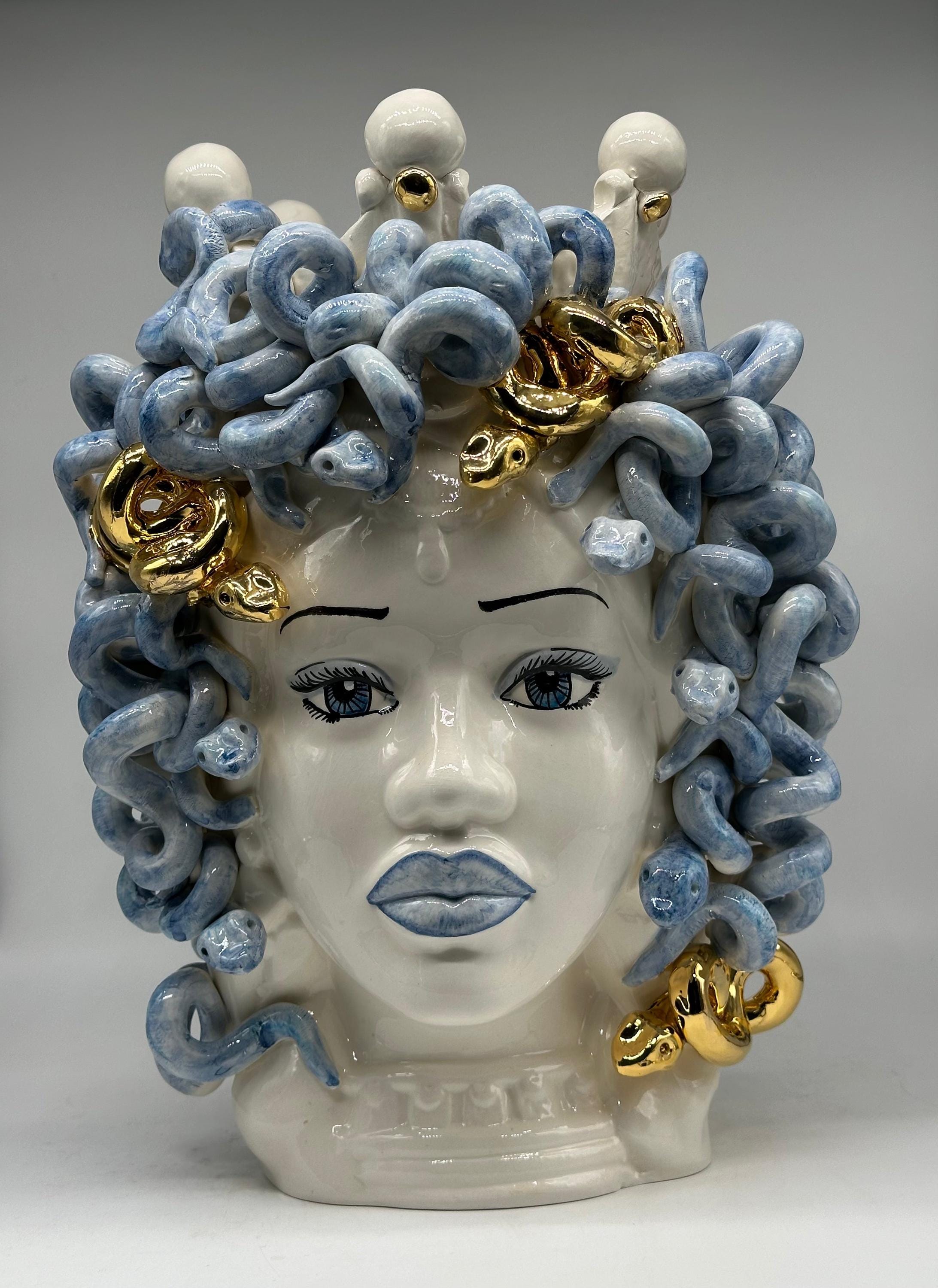 Testa Mitologica Medusa “Luxury” Ceramica Caltagirone cm H.40 L.30 Artigianale - TESTA DI MORO