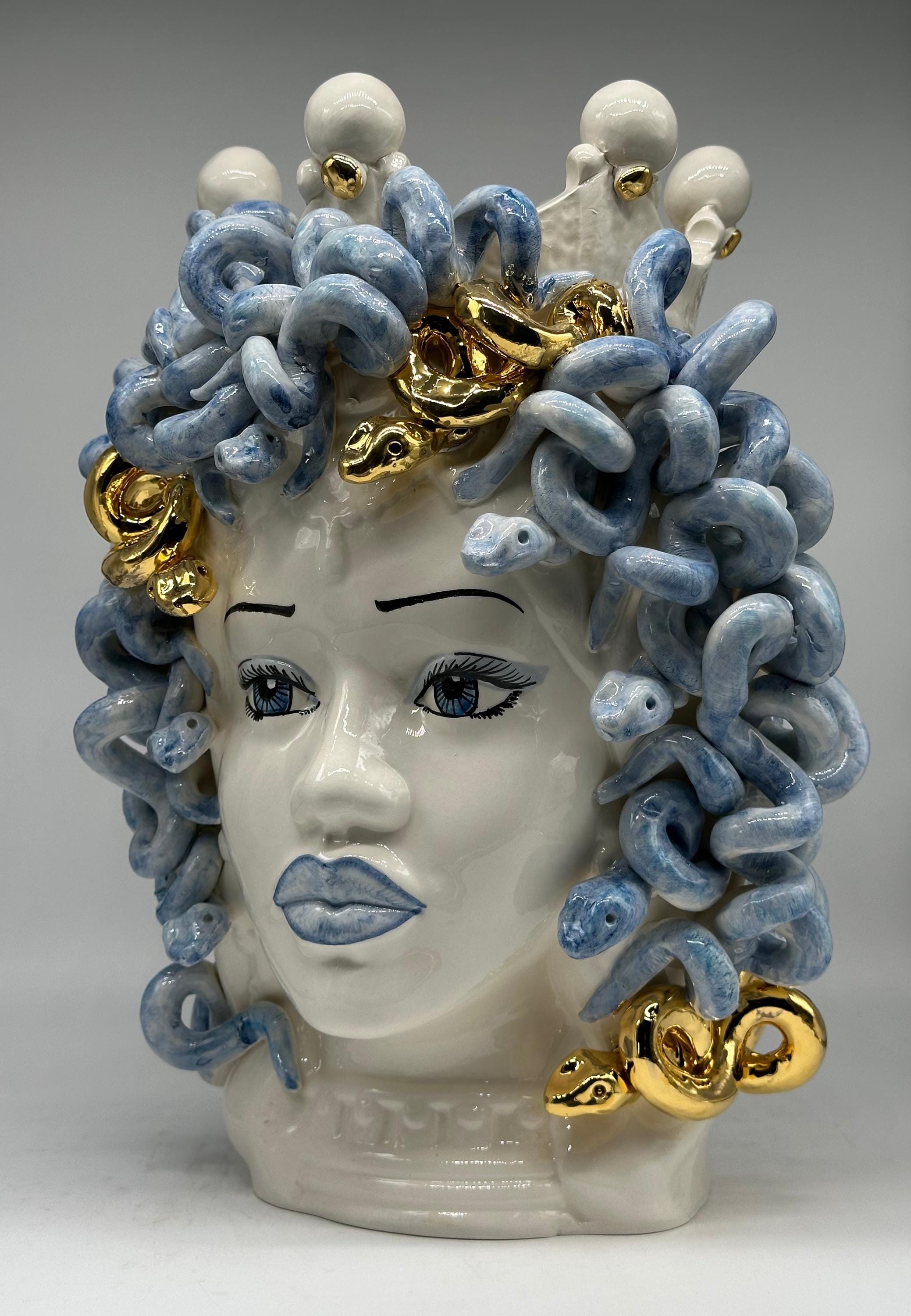 Testa Mitologica Medusa “Luxury” Ceramica Caltagirone cm H.40 L.30 Artigianale - TESTA DI MORO