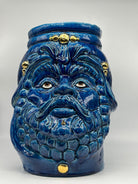 Testa Mitologica Uomo Ceramica Caltagirone cm H.35 L.25 Artigianale Blu dettagli Oro - TESTA DI MORO