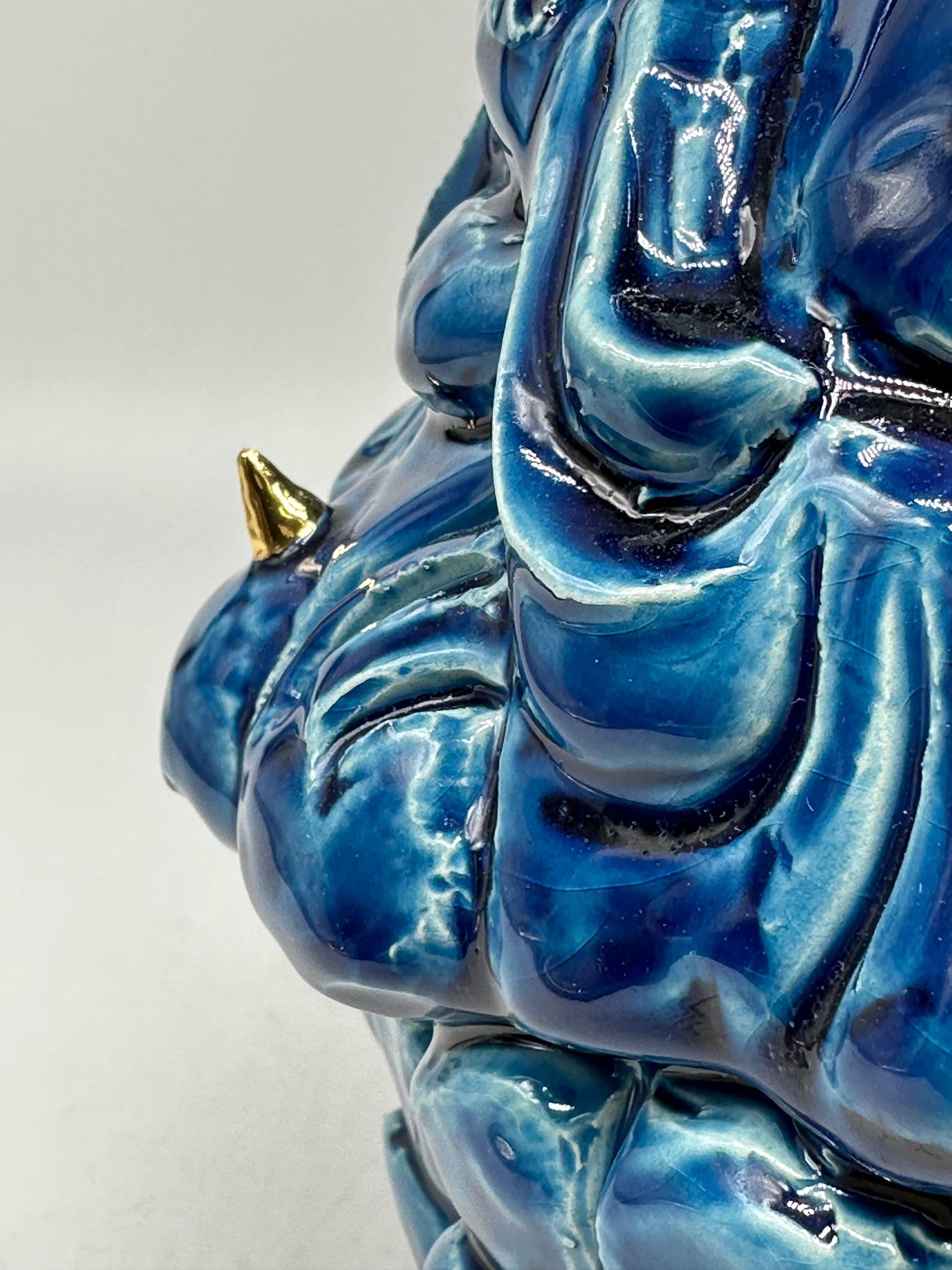 Testa Mitologica Uomo Ceramica Caltagirone cm H.35 L.25 Artigianale Blu dettagli Oro - TESTA DI MORO