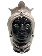 Teste di Moro Afro Ceramica Caltagirone cm H.25 L.17 Artigianale Bicolore Bianco Nero - DD CERAMICHE SICILIANE