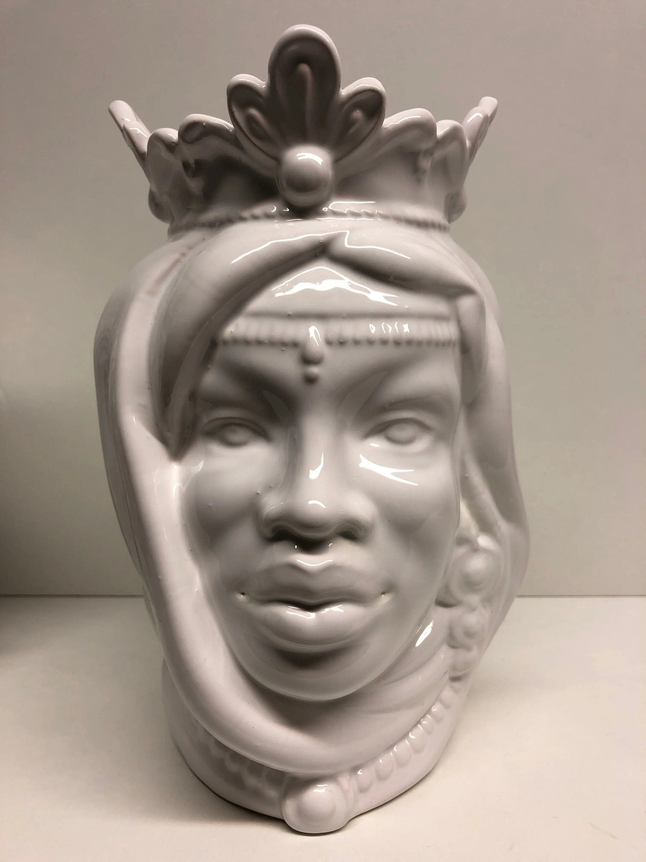 Teste di Moro Afro Ceramica Caltagirone cm H.25 L.17 Artigianale Bianco DD CERAMICHE SICILIANE