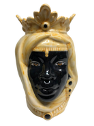 Teste di Moro Afro Ceramica Caltagirone cm H.25 L.17 Artigianale Bicolore Giallo Nero - DD CERAMICHE SICILIANE
