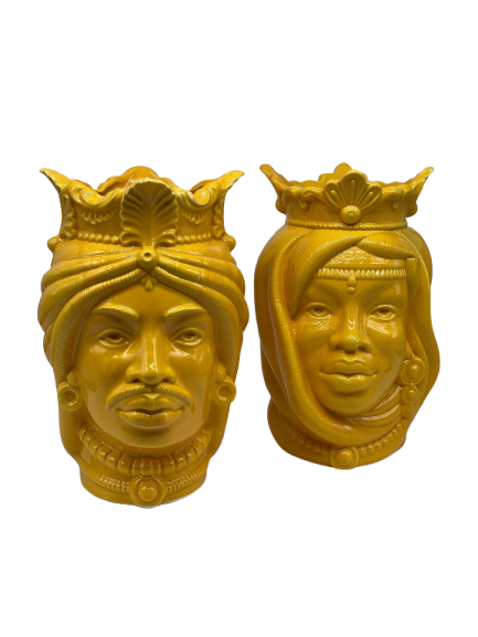 Teste di Moro Afro Ceramica Caltagirone cm H.25 L.17 Artigianale Giallo DD CERAMICHE SICILIANE