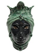 Teste di Moro Afro Ceramica Caltagirone cm H.25 L.17 Artigianale Bicolore Verde Nero - DD CERAMICHE SICILIANE