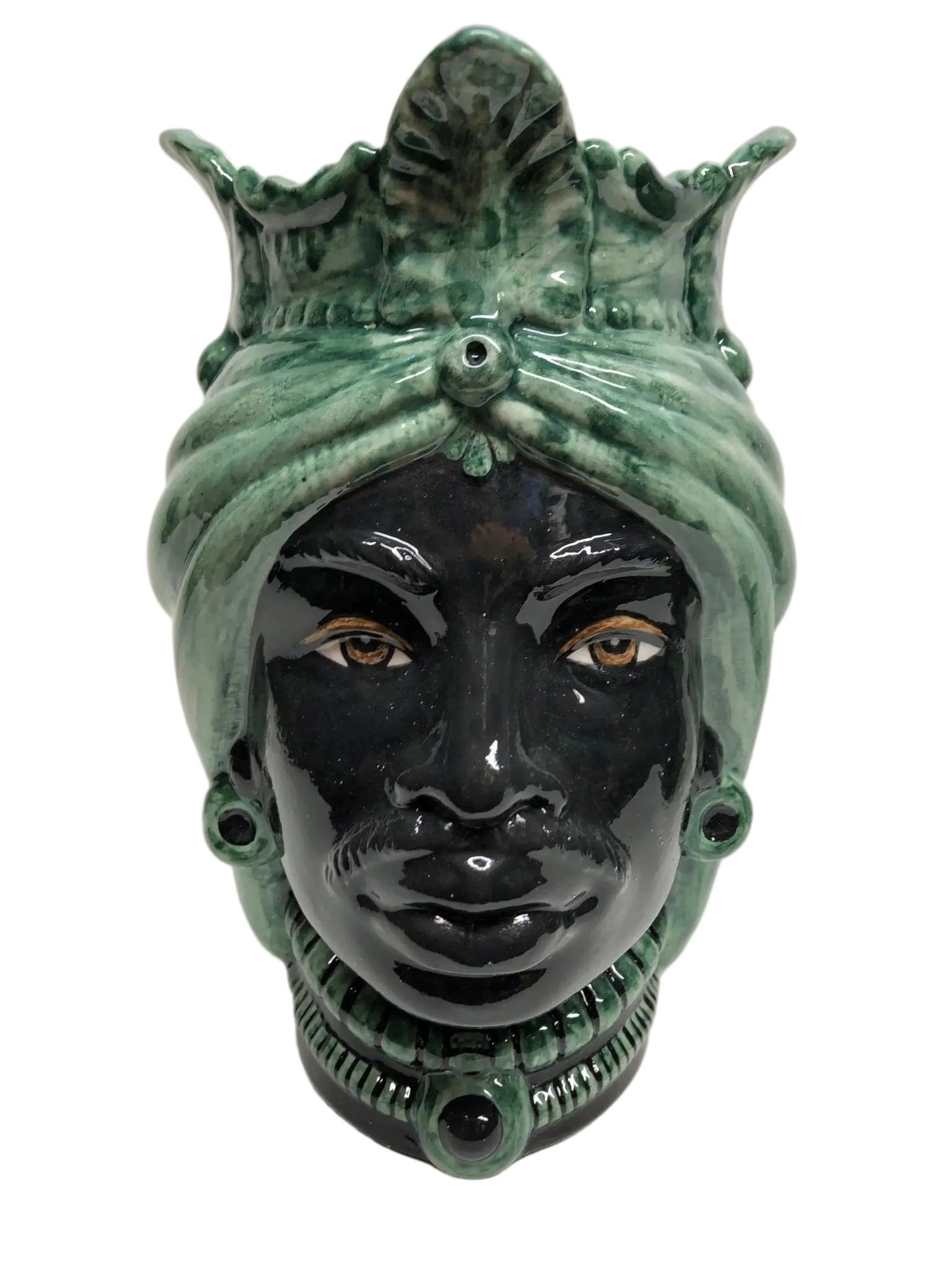 Teste di Moro Afro Ceramica Caltagirone cm H.25 L.17 Artigianale Bicolore Verde Nero - DD CERAMICHE SICILIANE