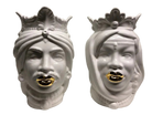 Teste di Moro Afro Ceramica Caltagirone cm H.25 L.17 Artigianale Bianco dettagli Oro - DD CERAMICHE SICILIANE