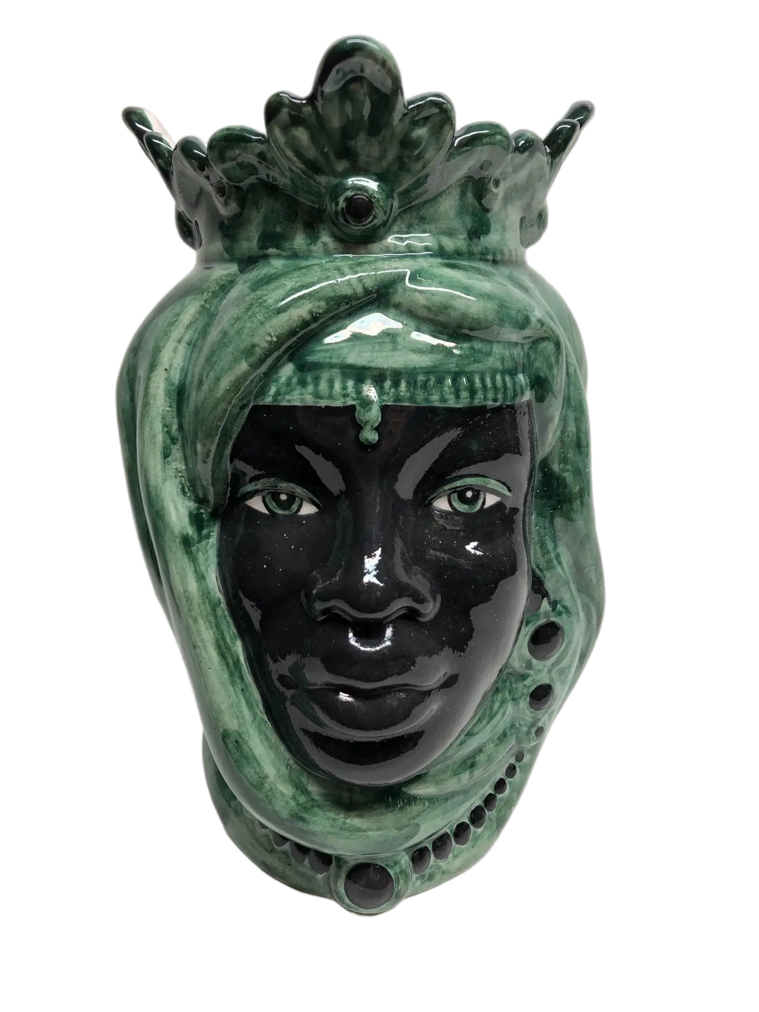 Teste di Moro Afro Ceramica Caltagirone cm H.25 L.17 Artigianale Bicolore Verde Nero - DD CERAMICHE SICILIANE