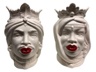 Teste di Moro Afro Ceramica Caltagirone cm H.25 L.17 Artigianale Bianco Labbra Rosse - DD CERAMICHE SICILIANE