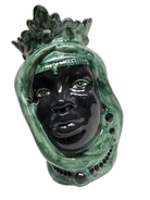 Teste di Moro Afro Ceramica Caltagirone cm H.25 L.17 Artigianale Bicolore Verde Nero - DD CERAMICHE SICILIANE