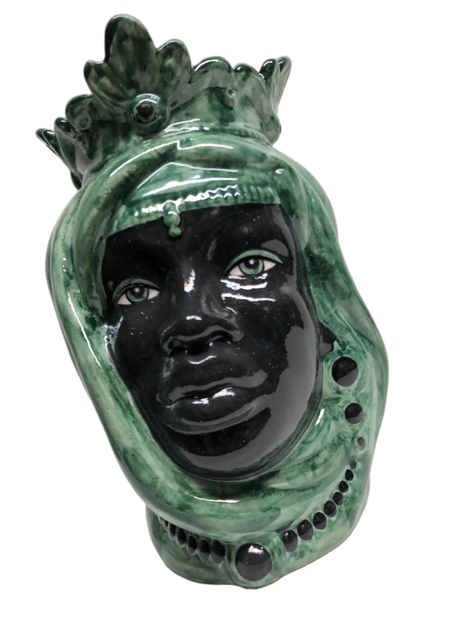 Teste di Moro Afro Ceramica Caltagirone cm H.25 L.17 Artigianale Bicolore Verde Nero - DD CERAMICHE SICILIANE