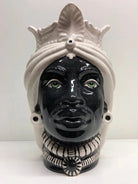 Teste di Moro Afro Ceramica Caltagirone cm H.25 L.17 Artigianale Bicolore Bianco Nero DD CERAMICHE SICILIANE