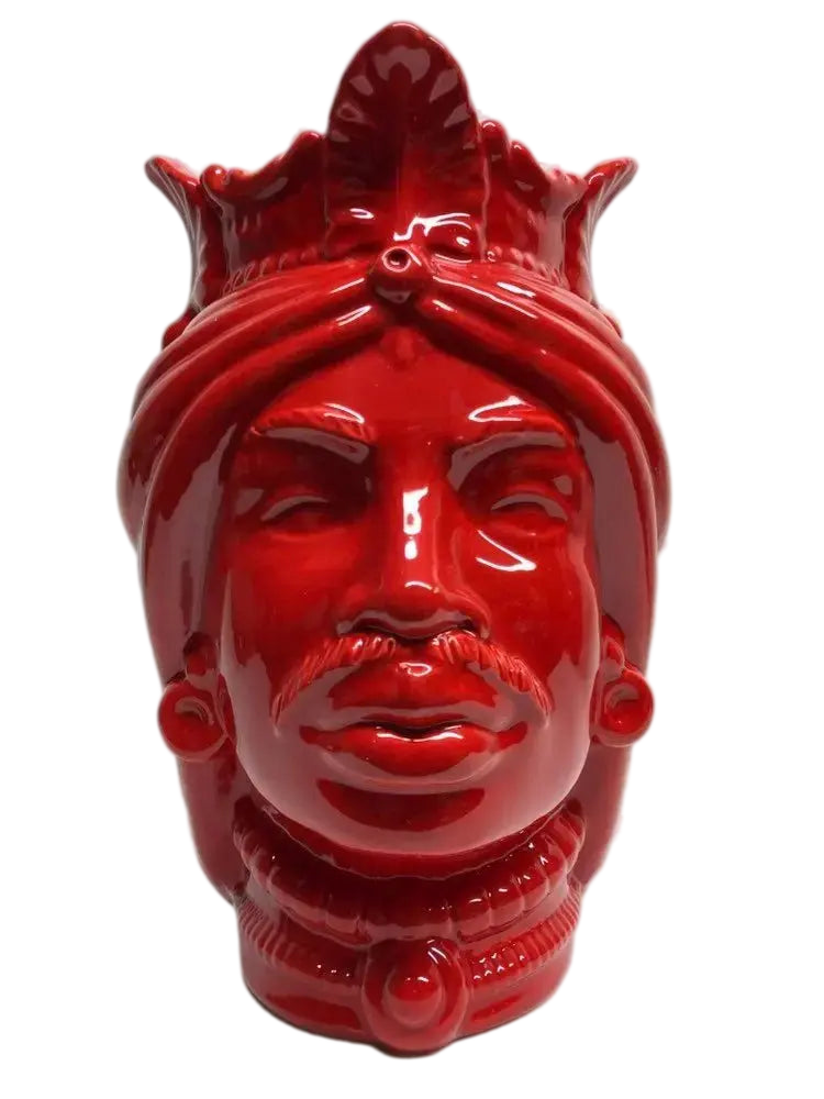 Teste di Moro Afro Ceramica Caltagirone cm H.25 L.17 Artigianale Rosso - DD CERAMICHE SICILIANE