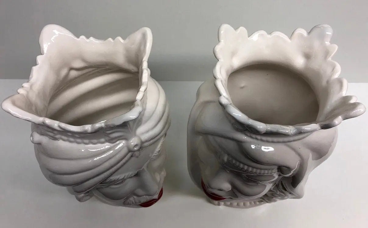 Teste di Moro Afro Ceramica Caltagirone cm H.25 L.17 Artigianale Bianco Labbra Rosse DD CERAMICHE SICILIANE