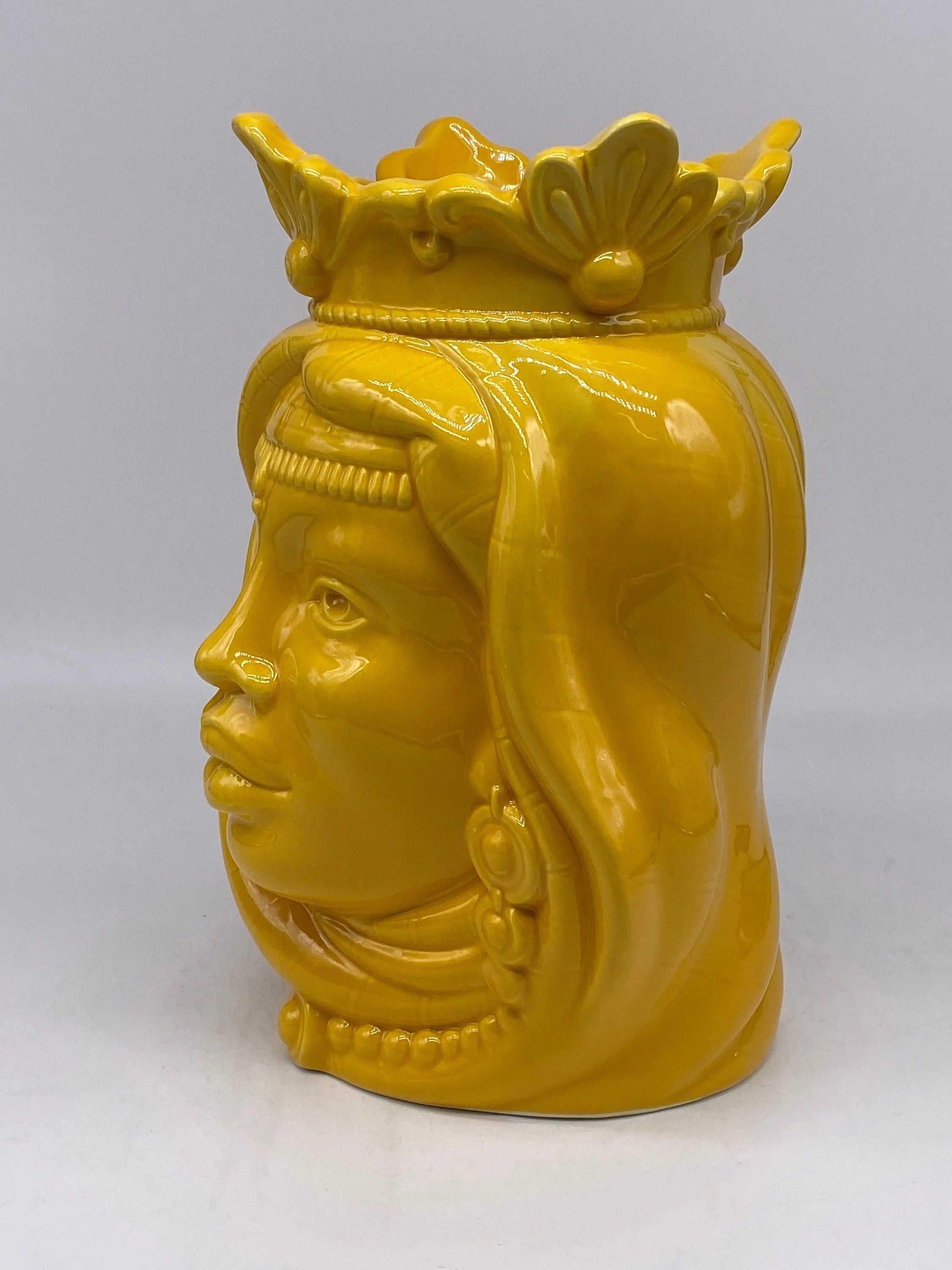 Teste di Moro Afro Ceramica Caltagirone cm H.25 L.17 Artigianale Giallo DD CERAMICHE SICILIANE
