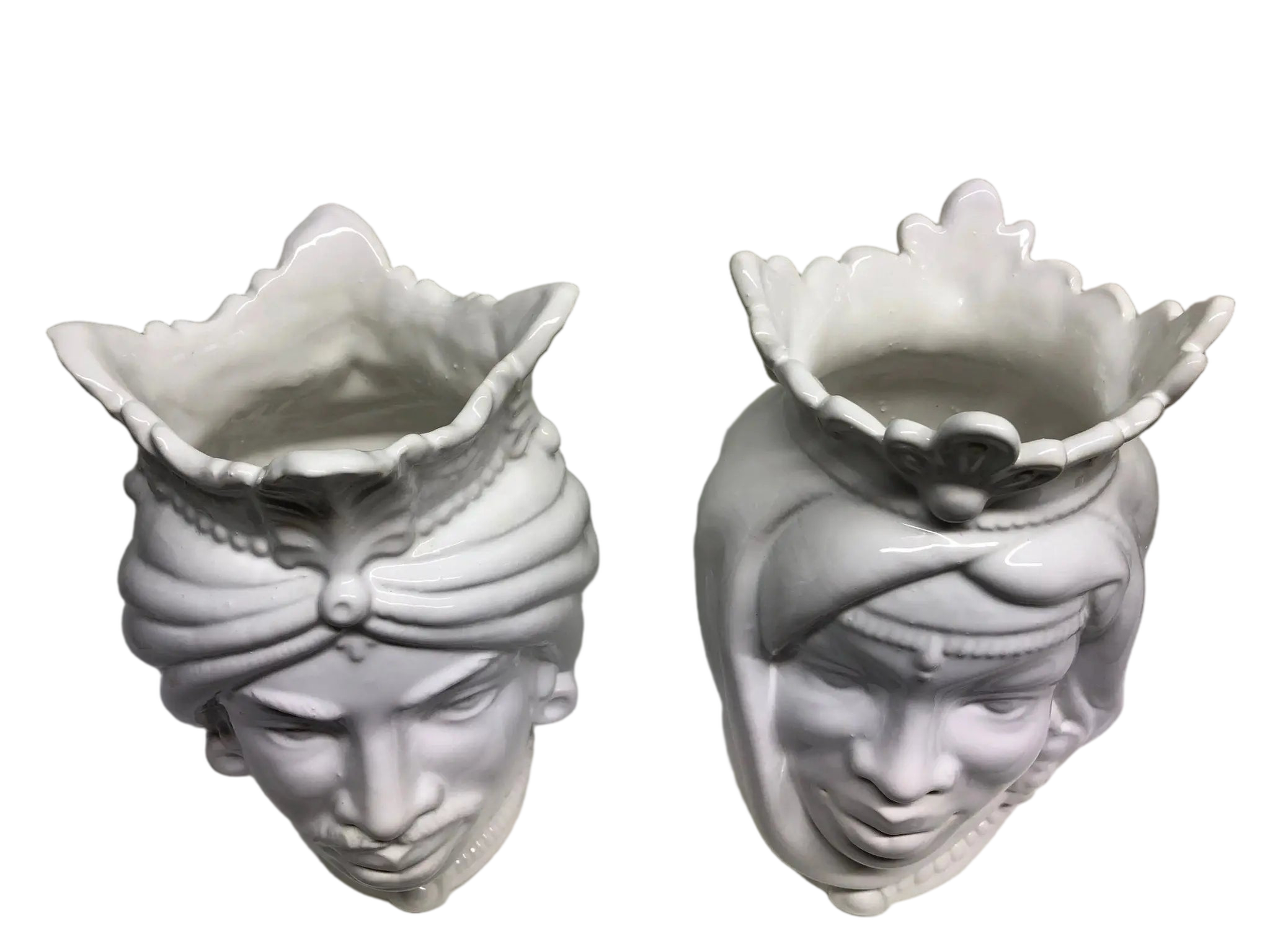 Teste di Moro Afro Ceramica Caltagirone cm H.25 L.17 Artigianale Bianco - DD CERAMICHE SICILIANE