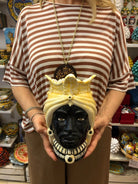 Teste di Moro Afro Ceramica Caltagirone cm H.25 L.17 Artigianale Bicolore Giallo Nero - DD CERAMICHE SICILIANE