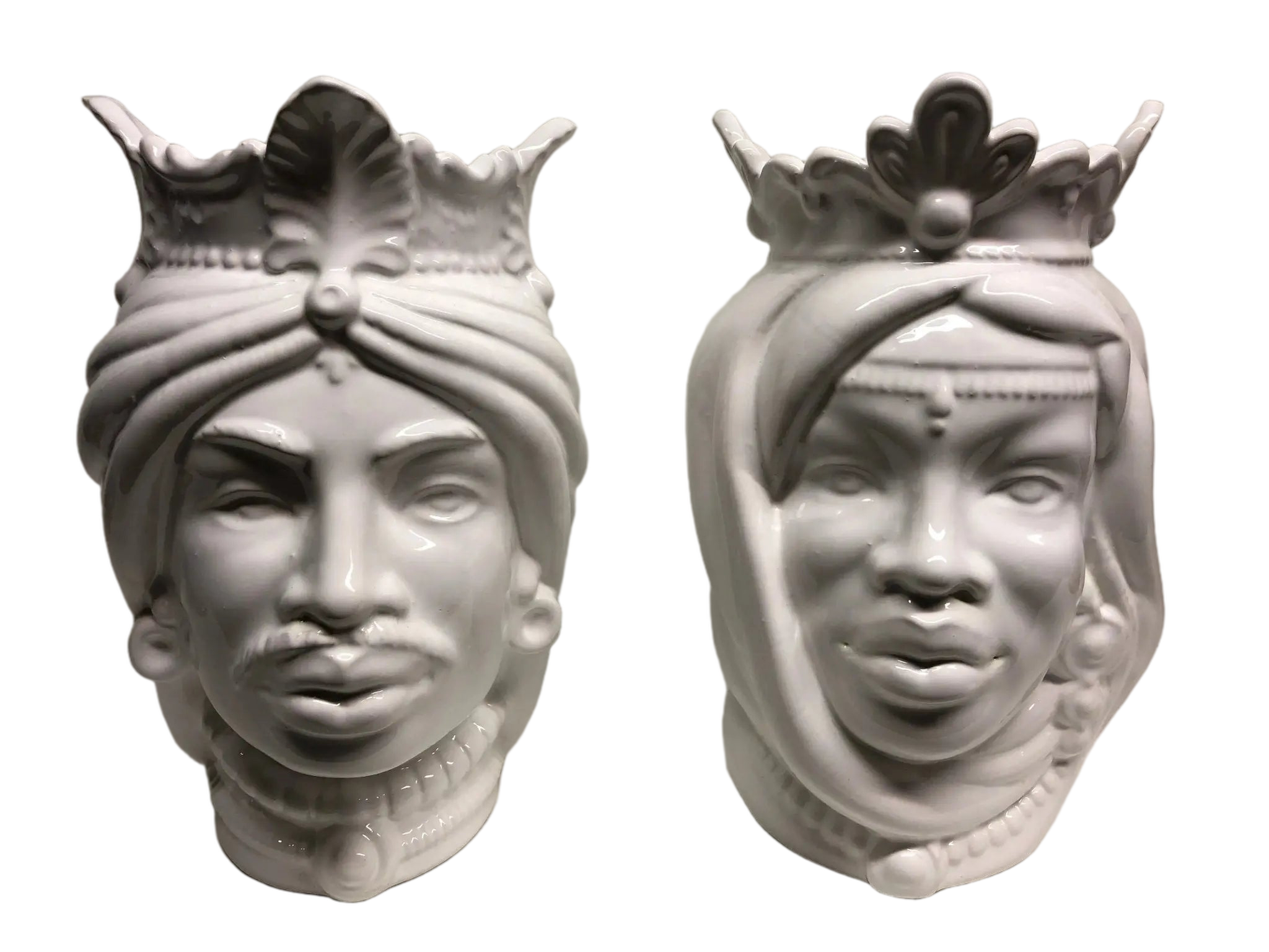 Teste di Moro Afro Ceramica Caltagirone cm H.25 L.17 Artigianale Bianco - DD CERAMICHE SICILIANE