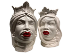 Teste di Moro Afro Ceramica Caltagirone cm H.25 L.17 Artigianale Bianco Labbra Rosse - DD CERAMICHE SICILIANE