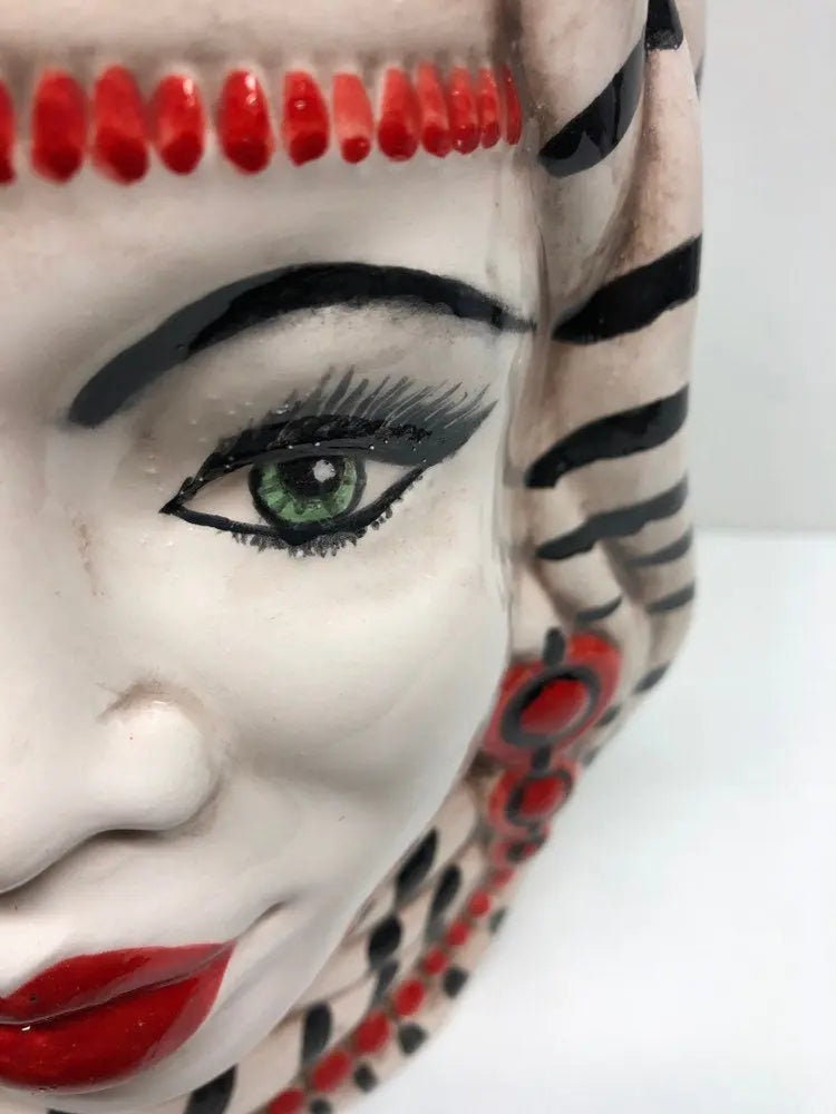 Teste di Moro Afro Ceramica Caltagirone cm H.25 L.17 Artigianale Turbante Striscie DD CERAMICHE SICILIANE