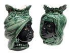 Teste di Moro Afro Ceramica Caltagirone cm H.25 L.17 Artigianale Bicolore Verde Nero - DD CERAMICHE SICILIANE