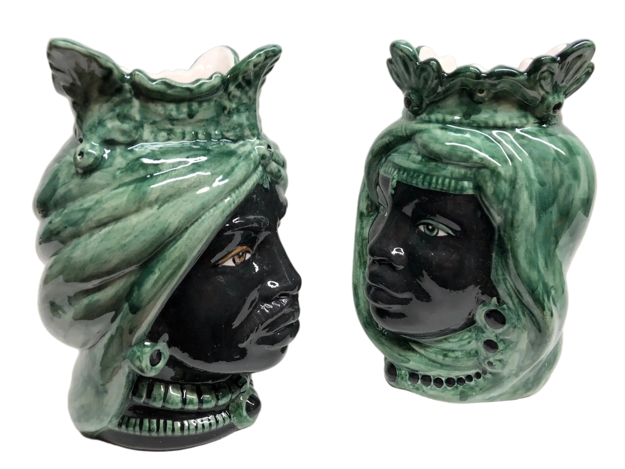 Teste di Moro Afro Ceramica Caltagirone cm H.25 L.17 Artigianale Bicolore Verde Nero - DD CERAMICHE SICILIANE