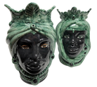 Teste di Moro Afro Ceramica Caltagirone cm H.25 L.17 Artigianale Bicolore Verde Nero - DD CERAMICHE SICILIANE