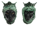 Teste di Moro Afro Ceramica Caltagirone cm H.25 L.17 Artigianale Bicolore Verde Nero - DD CERAMICHE SICILIANE