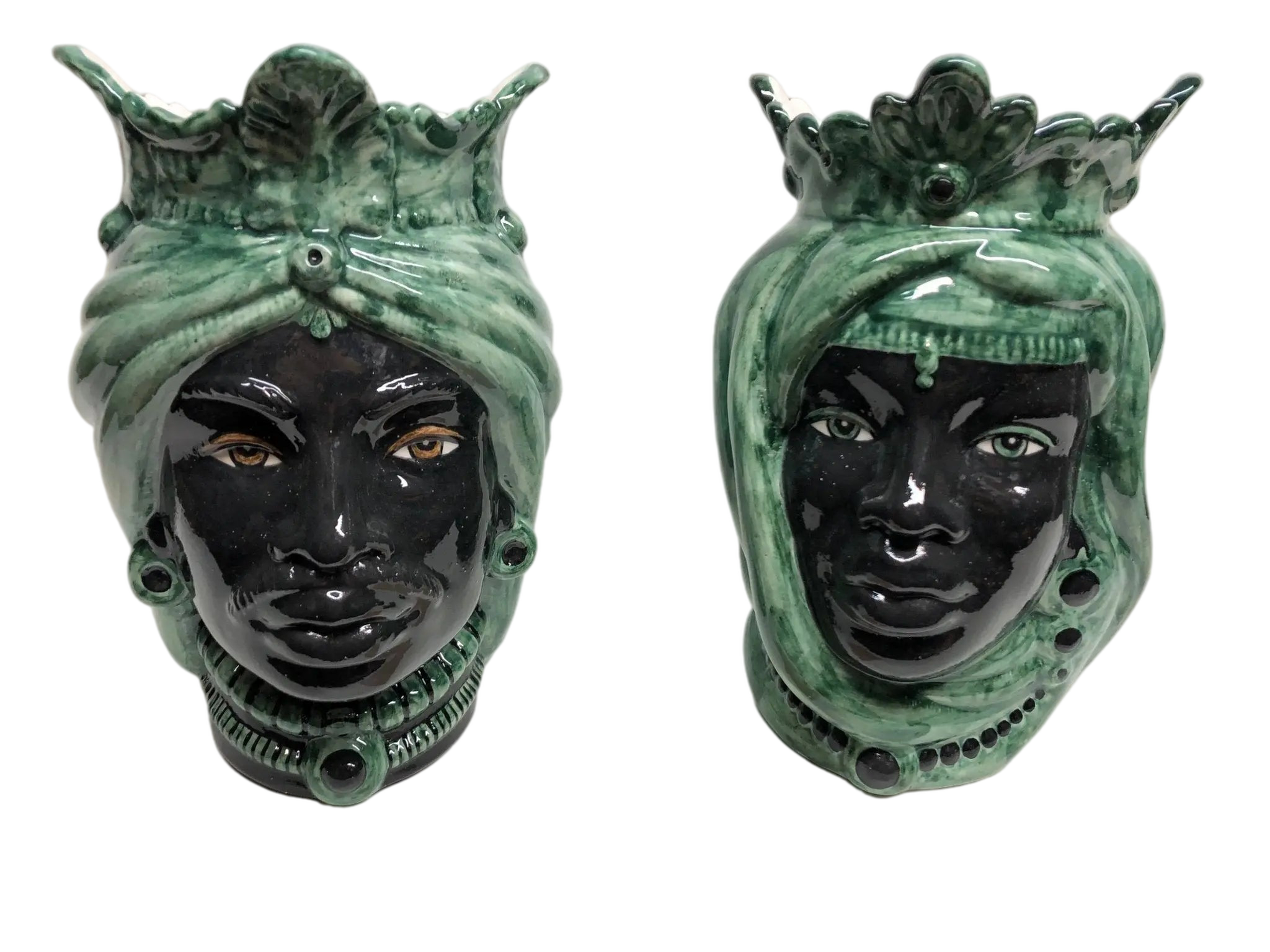 Teste di Moro Afro Ceramica Caltagirone cm H.25 L.17 Artigianale Bicolore Verde Nero - DD CERAMICHE SICILIANE