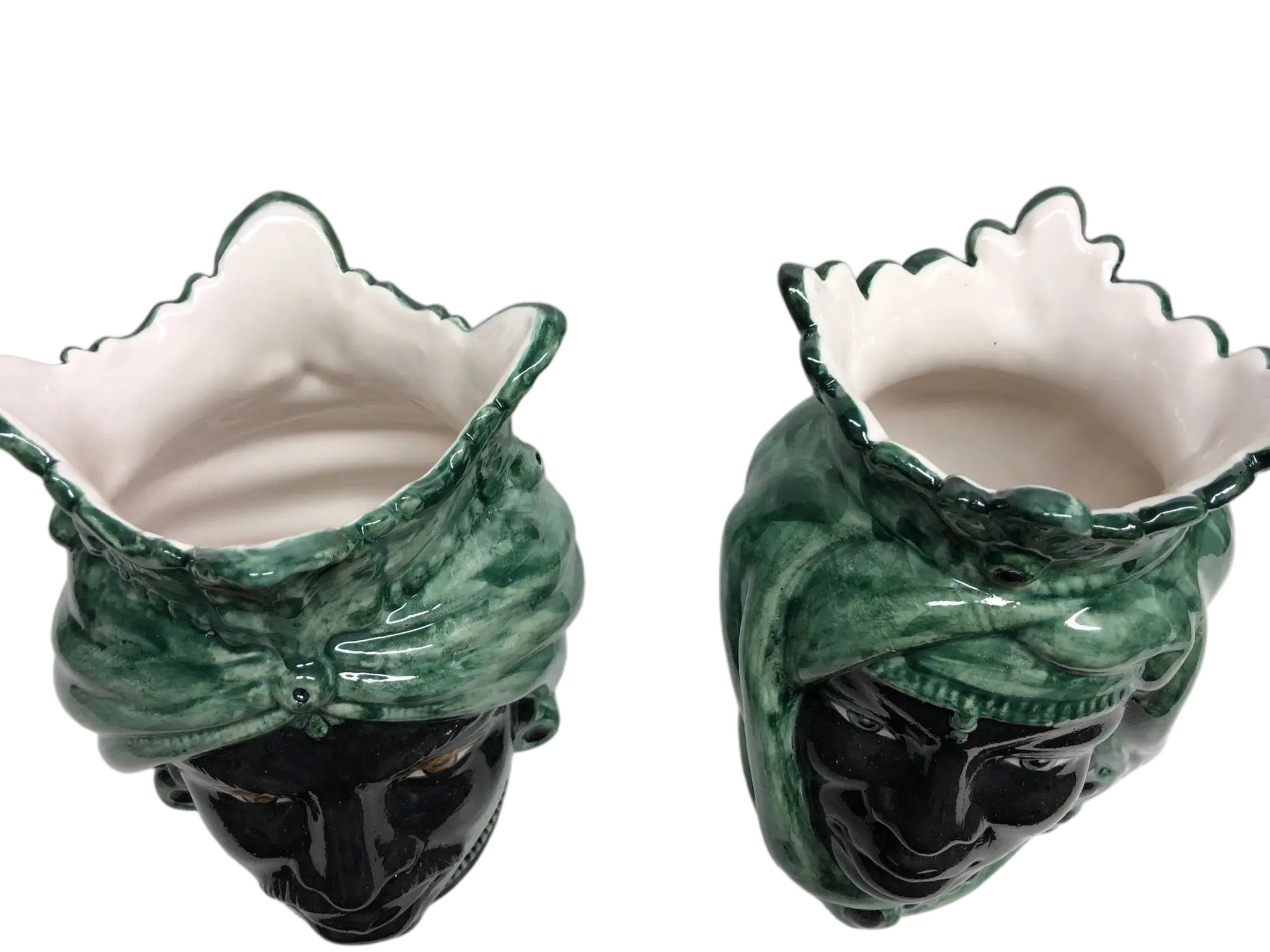 Teste di Moro Afro Ceramica Caltagirone cm H.25 L.17 Artigianale Bicolore Verde Nero - DD CERAMICHE SICILIANE