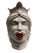 Teste di Moro Afro Ceramica Caltagirone cm H.25 L.17 Artigianale Bianco Labbra Rosse - DD CERAMICHE SICILIANE