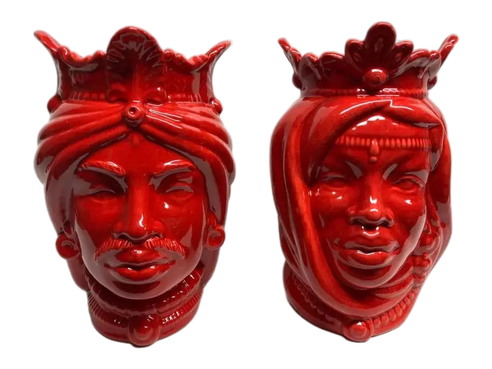 Teste di Moro Afro Ceramica Caltagirone cm H.25 L.17 Artigianale Rosso - DD CERAMICHE SICILIANE