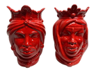 Teste di Moro Afro Ceramica Caltagirone cm H.25 L.17 Artigianale Rosso - DD CERAMICHE SICILIANE