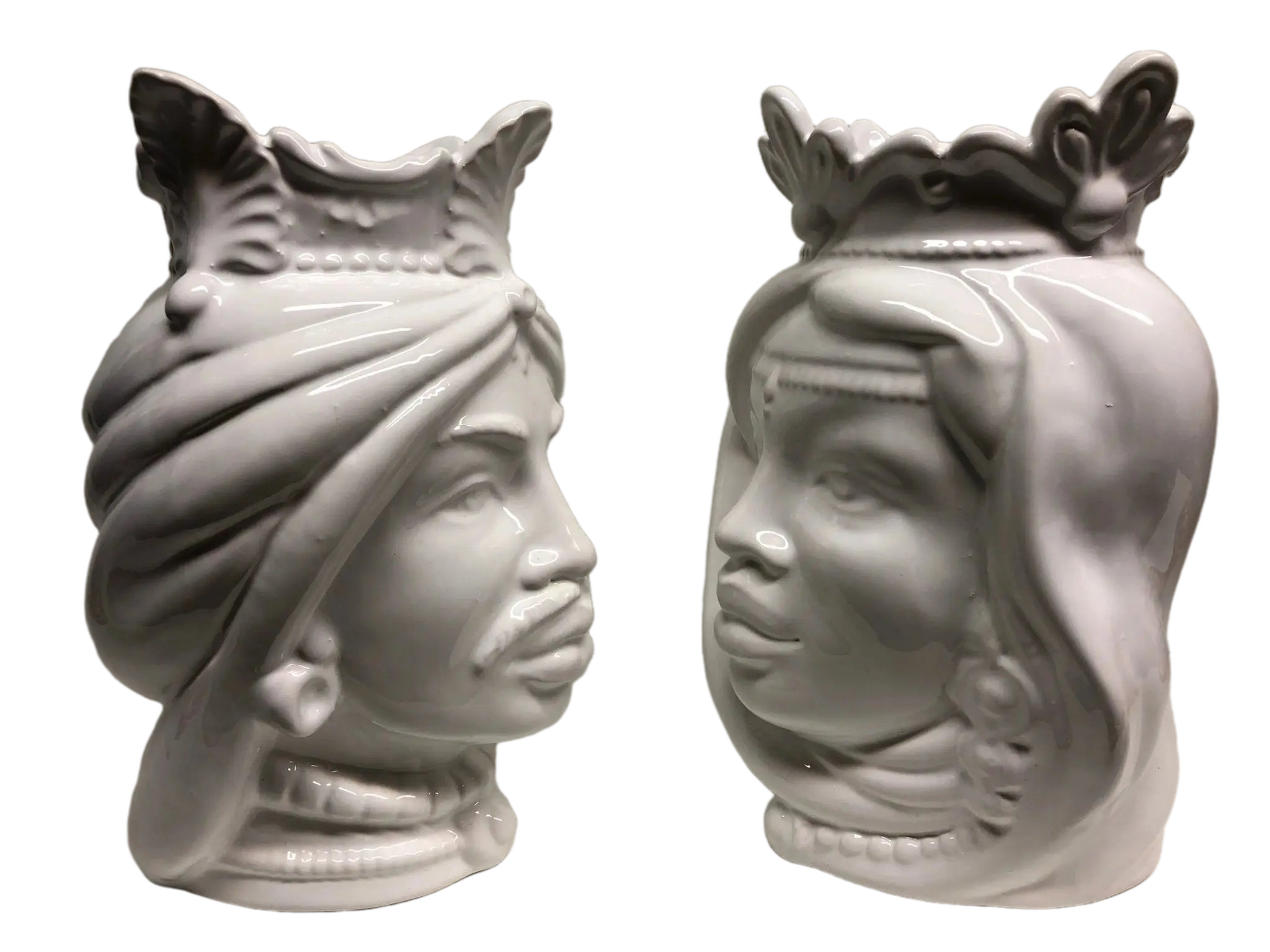 Teste di Moro Afro Ceramica Caltagirone cm H.25 L.17 Artigianale Bianco - DD CERAMICHE SICILIANE