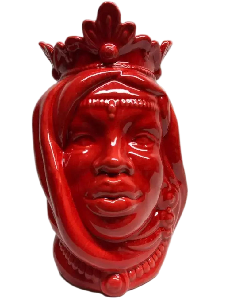 Teste di Moro Afro Ceramica Caltagirone cm H.25 L.17 Artigianale Rosso - DD CERAMICHE SICILIANE