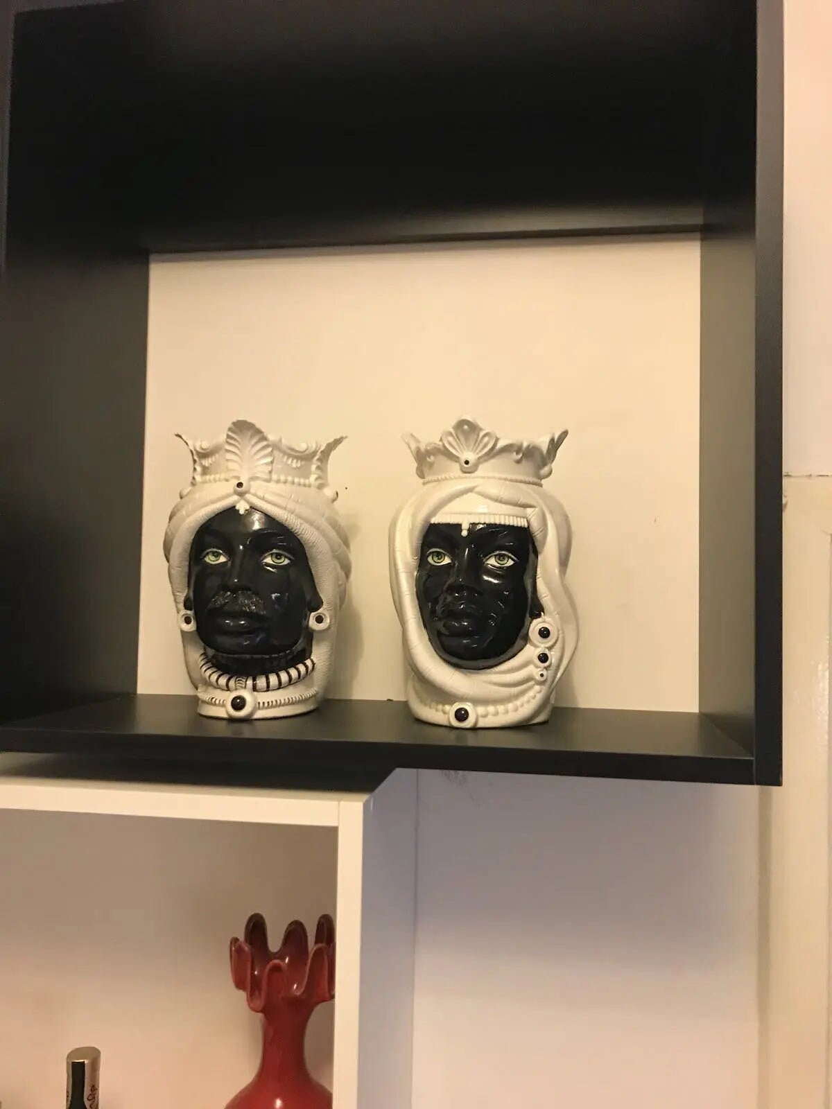 Teste di Moro Afro Ceramica Caltagirone cm H.25 L.17 Artigianale Bicolore Bianco Nero DD CERAMICHE SICILIANE