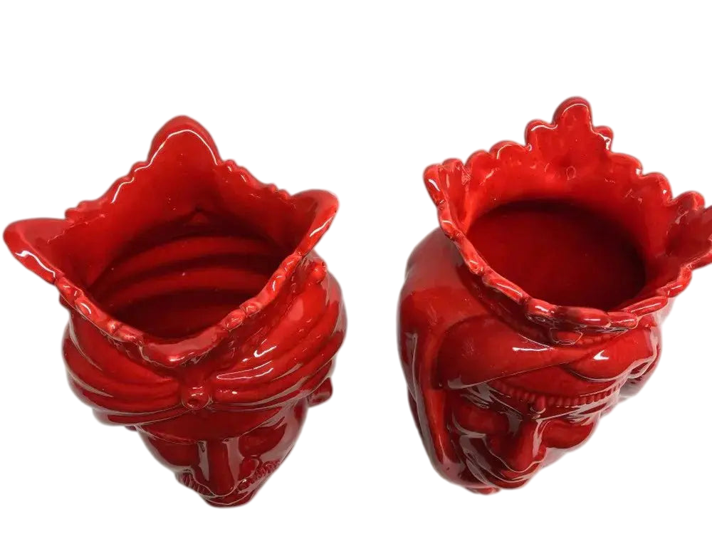 Teste di Moro Afro Ceramica Caltagirone cm H.25 L.17 Artigianale Rosso - DD CERAMICHE SICILIANE