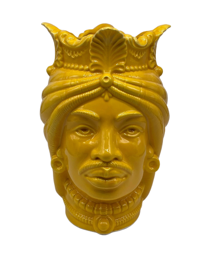 Teste di Moro Afro Ceramica Caltagirone cm H.25 L.17 Artigianale Giallo DD CERAMICHE SICILIANE