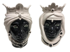 Teste di Moro Afro Ceramica Caltagirone cm H.25 L.17 Artigianale Bicolore Bianco Nero - DD CERAMICHE SICILIANE