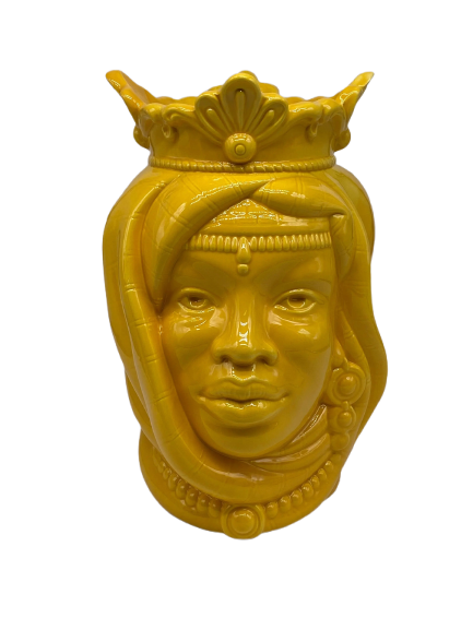 Teste di Moro Afro Ceramica Caltagirone cm H.25 L.17 Artigianale Giallo DD CERAMICHE SICILIANE