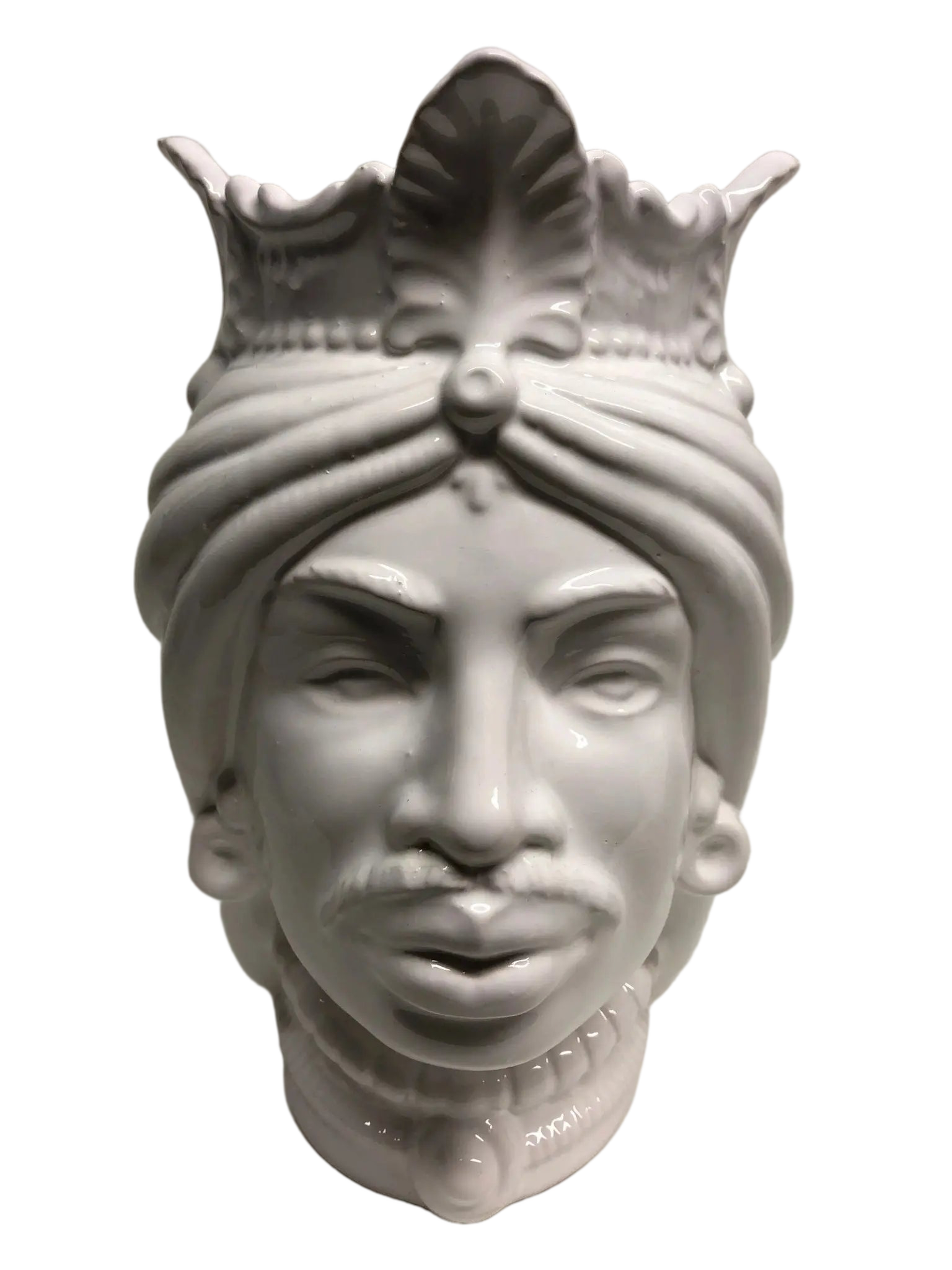 Teste di Moro Afro Ceramica Caltagirone cm H.25 L.17 Artigianale Bianco - DD CERAMICHE SICILIANE