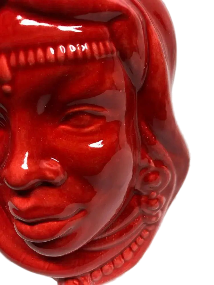 Teste di Moro Afro Ceramica Caltagirone cm H.25 L.17 Artigianale Rosso - DD CERAMICHE SICILIANE
