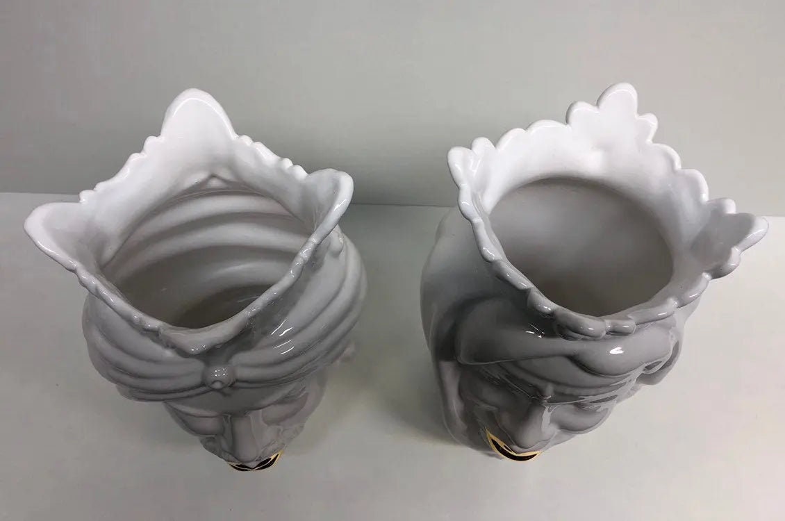 Teste di Moro Afro Ceramica Caltagirone cm H.25 L.17 Artigianale Bianco dettagli Oro DD CERAMICHE SICILIANE