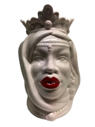 Teste di Moro Afro Ceramica Caltagirone cm H.25 L.17 Artigianale Bianco Labbra Rosse - DD CERAMICHE SICILIANE
