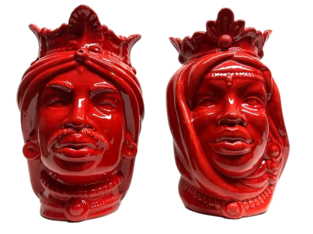 Teste di Moro Afro Ceramica Caltagirone cm H.25 L.17 Artigianale Rosso - DD CERAMICHE SICILIANE